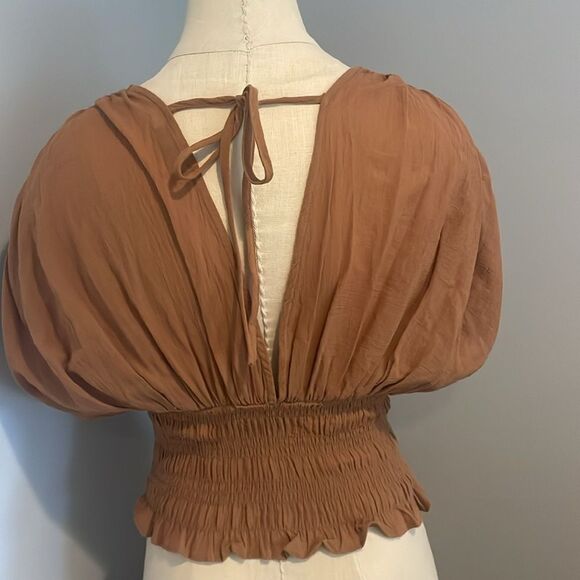 NWOT Lush Twany Peasant Short Sleeve Shirt Blouse Bohemian Size S - Picture 5 of 9